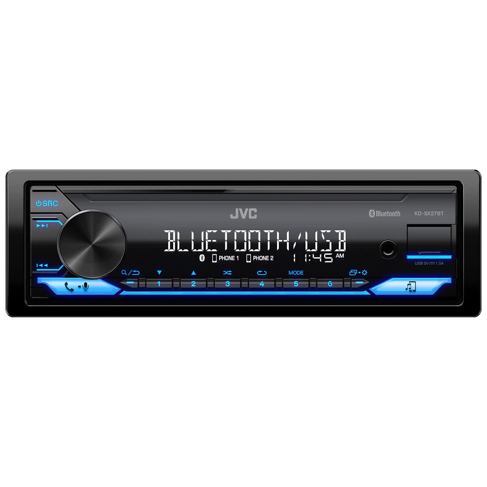 JVC KD-SX27BT Bluetooth Car Stereo with USB Port - AM/FM Radio  MP3 Player  High Contrast LCD  Detachable Face Plate - Single DIN - 13-Band