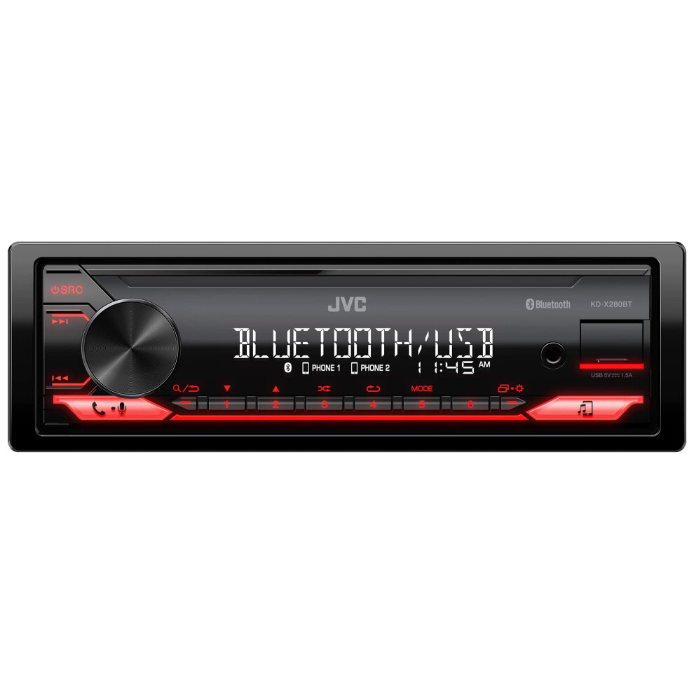 JVC KD-X280BT Bluetooth Car Stereo w/USB Port - AM/FM Radio  MP3 Player  High Contrast LCD  50 Watts  Detachable Face Plate - Single DIN - 1