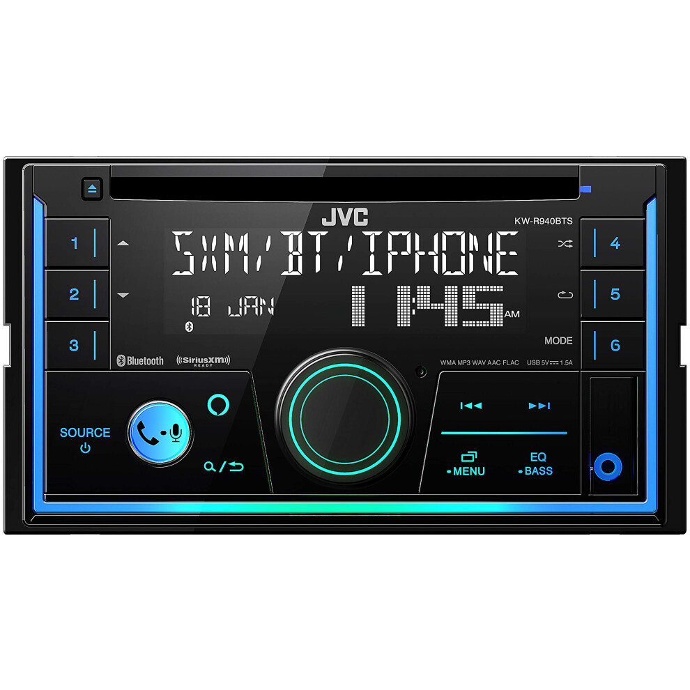 JVC KW-R940BTS Bluetooth Car Stereo Receiver with USB Port - LCD Display - AM/FM Radio - MP3 Player - Double DIN - 13-Band EQ (Black)