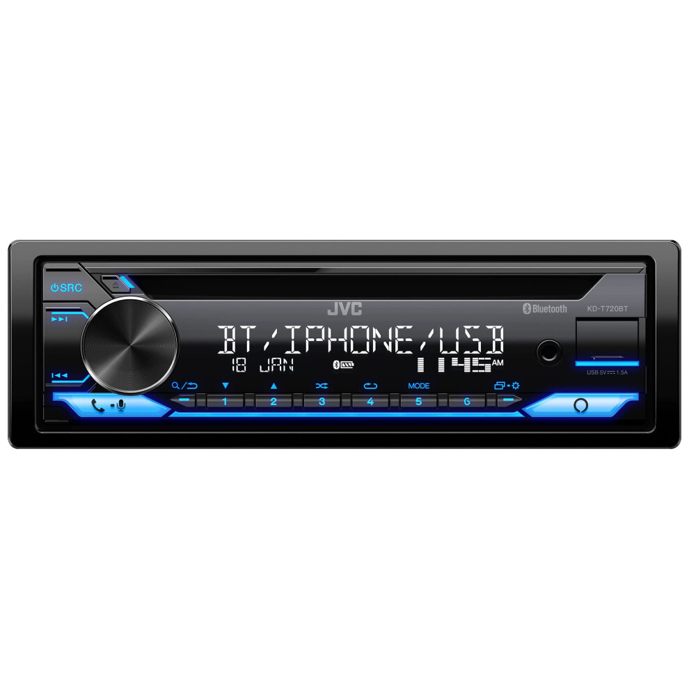 JVC KD-T720BT - CD Car Stereo  Single Din  Bluetooth Audio and Hands Free Calling w External Microphone  CD  MP3  USB  AUX Input AM/FM Radio