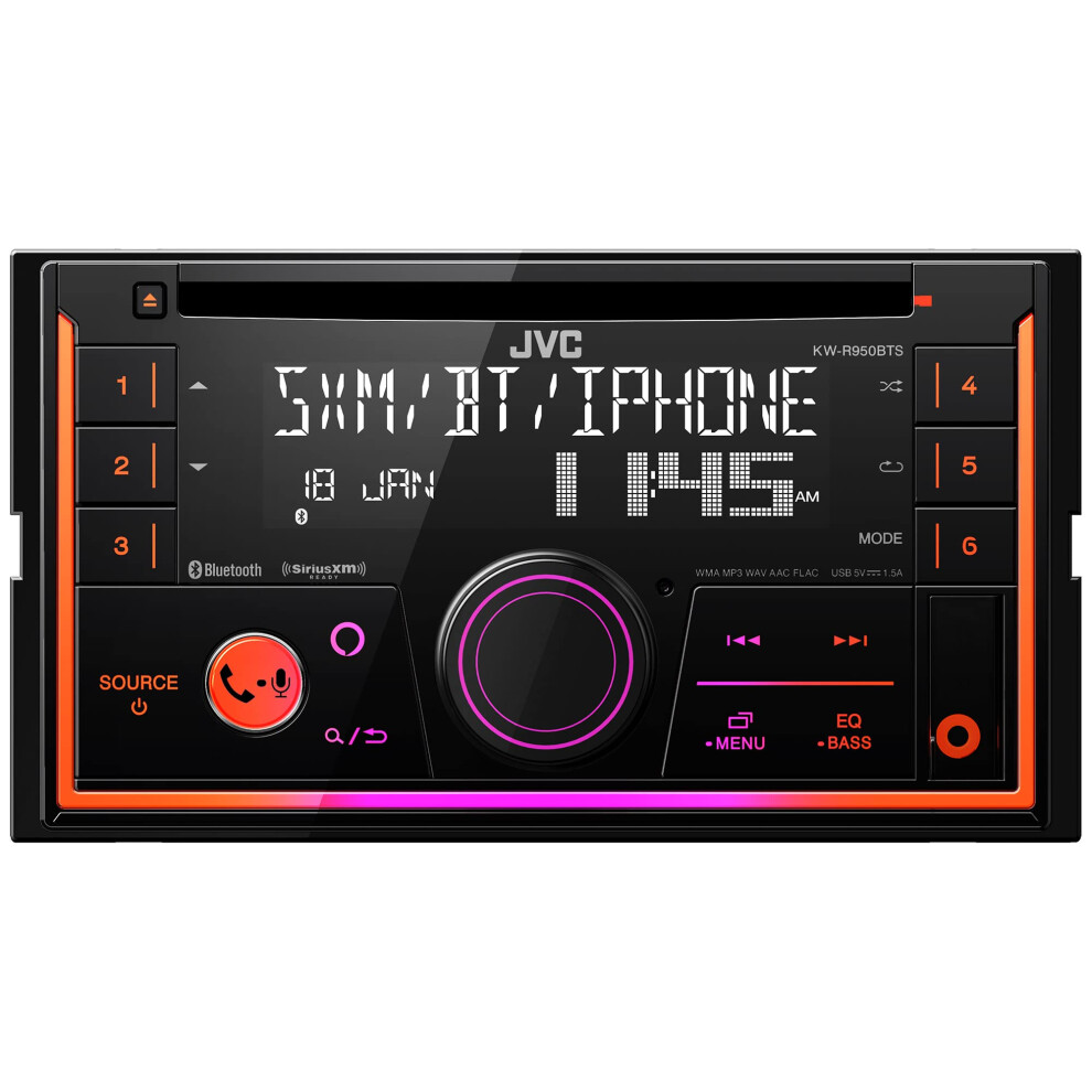 JVC KW-R950BTS Bluetooth Car Stereo Receiver with USB Port - LCD Display - AM/FM Radio - MP3 Player - Double DIN - 13-Band EQ (Black)