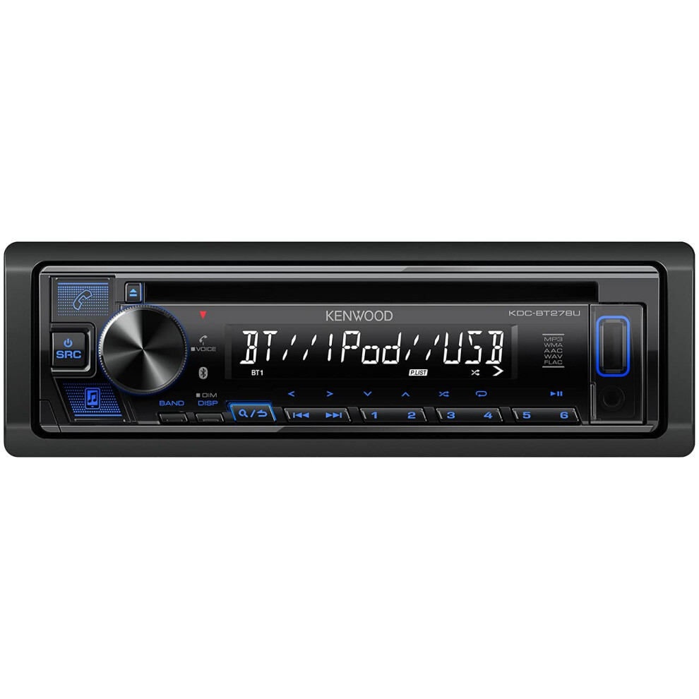 KENWOOD KDC-BT278U CD Car Stereo w/ Bluetooth  Single DIN  App Control & AM/FM Radio  USB Port  AUX Input