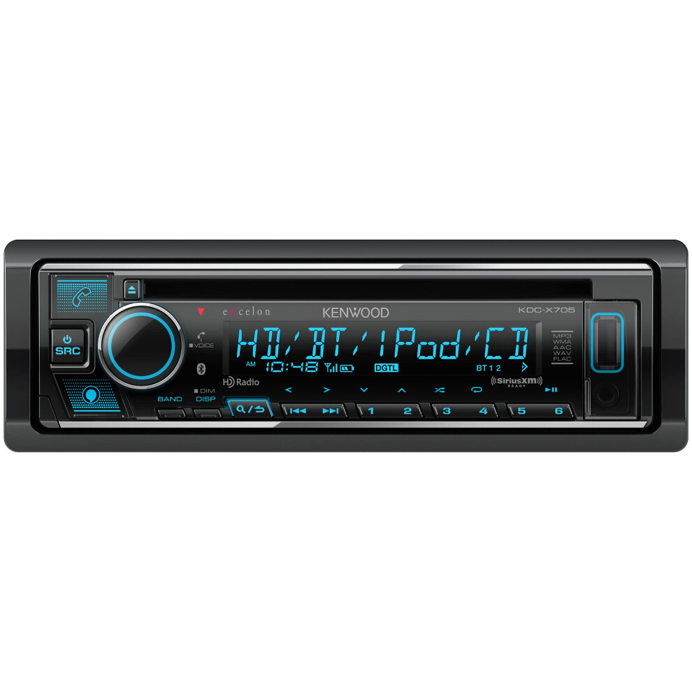 KENWOOD KDC-X705 Single DIN CD Receiver with Bluetooth  HD Radio  Alexa Built-in Spotify and Pandora Link for iPhone or Android Phones  Siri