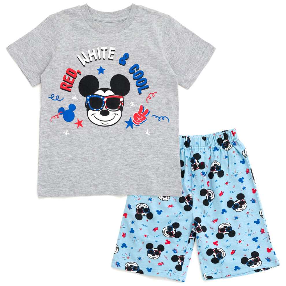 Disney Mickey Mouse July 4th Little Boys T-Shirt and French Terry Shorts Outfit Set Red White Cool 7-8