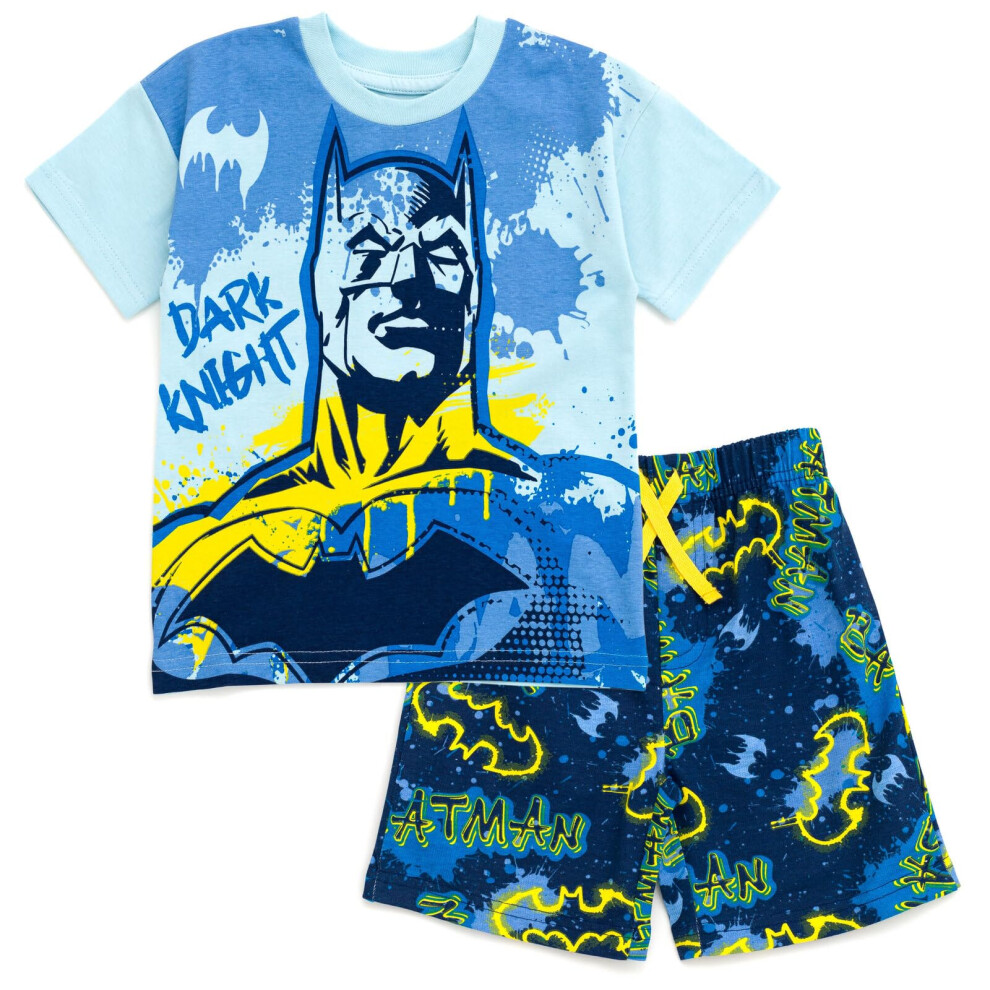 DC Comics Batman Big Boys Drop Shoulder T-Shirt and French Terry Shorts Outfit Set Graffiti Blue 10-12