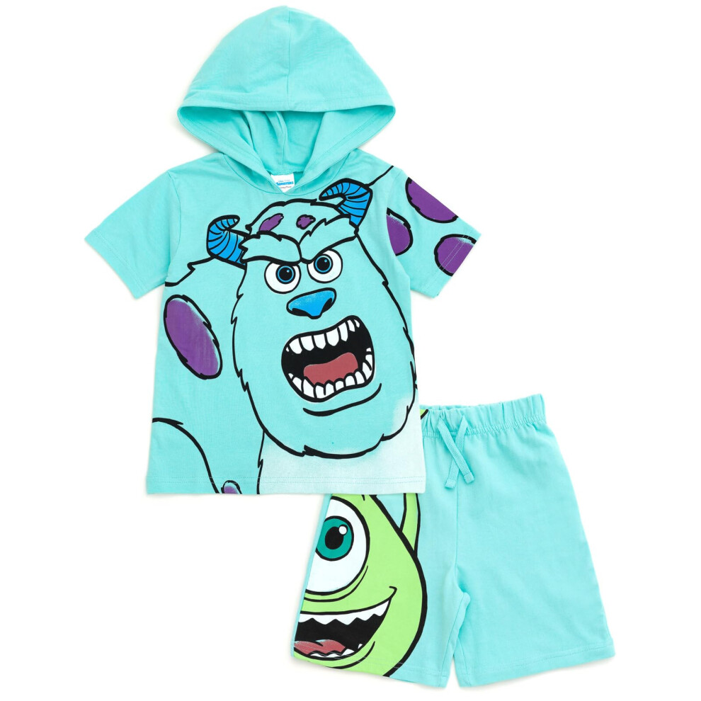 Disney Monsters Inc. Mike Sully Big Boys Hooded T-Shirt and French Terry Shorts Outfit Set Sulley Mike 10-12