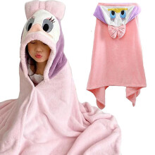 (Pink-My-140cm) Baby Bathrobe Flannel Cloak Cartoon Boy Girl Ultra-soft Hooded Spa Velvet Robe Bath Towel Baby Shower Gift