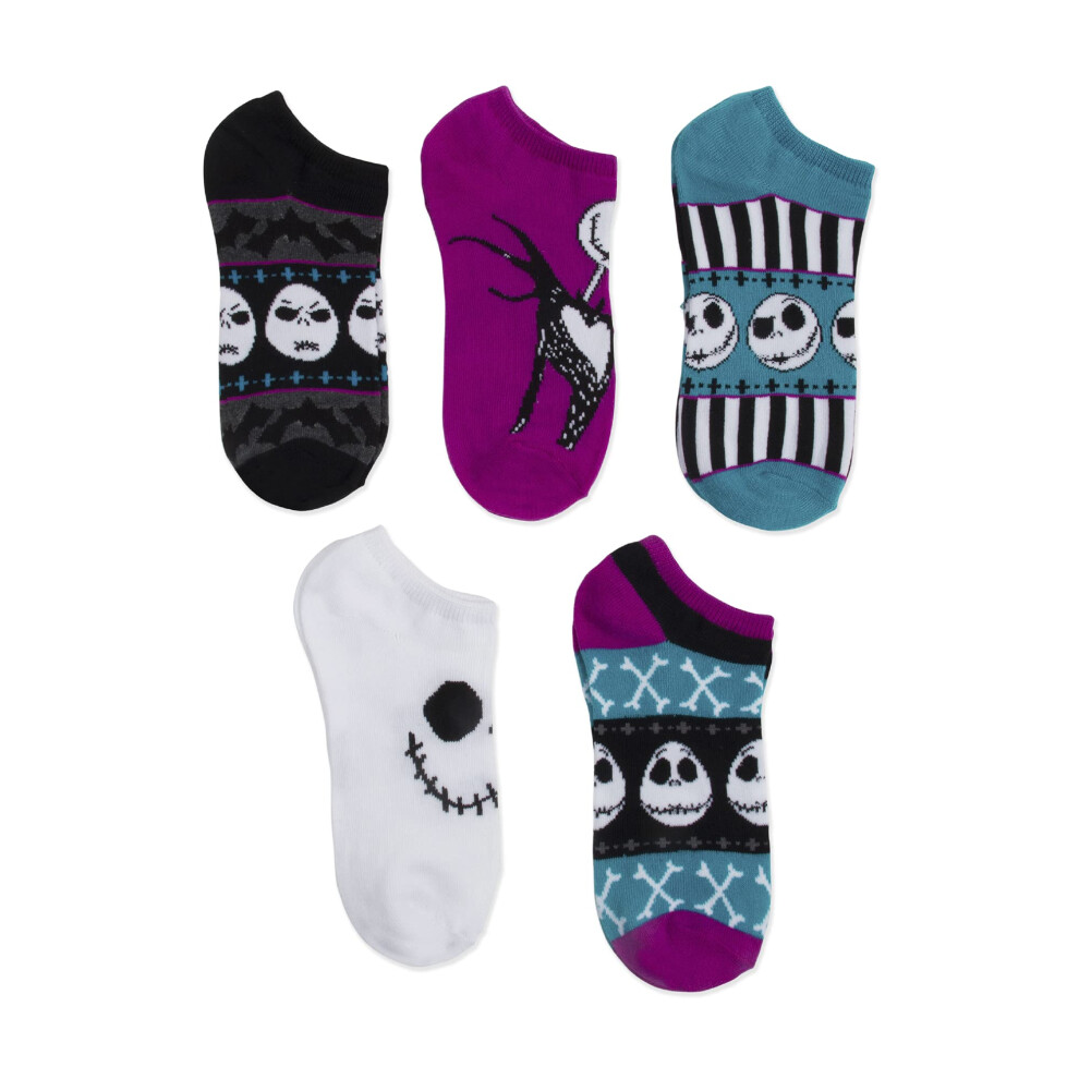 Disney Women's Nightmare Before Christmas 5 Pack No Show  Assorted Purple  Fits Sock Size 9-11 Fits Shoe Size 4-10.5