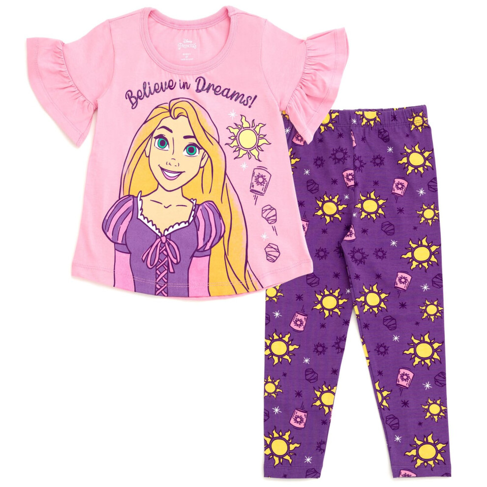 Disney Princess Rapunzel Toddler Girls T-Shirt and Leggings Outfit Set Believe In Dreams 3T