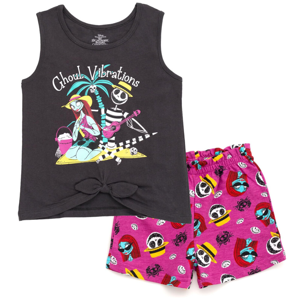 Disney Nightmare Before Christmas Jack Skellington Sally Little Girls Tank Top and French Terry Shorts Outfit Set Gray 7-8