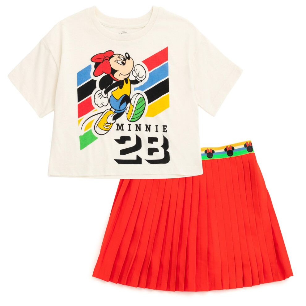 Disney Minnie Mouse Little Girls Boxy Drop Shoulder T-Shirt and Pleated Skort Red/White 7-8