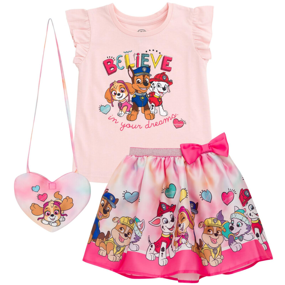 Paw Patrol Skye Chase Marshall Little Girls Tank Top Skirt and Bag 3 Piece Outfit Set Pink 6