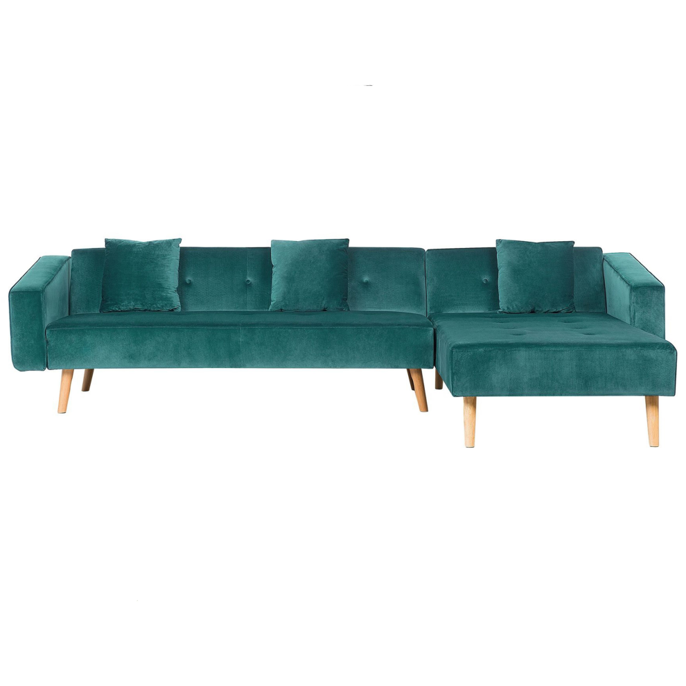 Corner Sofa Bed 4 Seater VADSO Velvet Emerald Green Left Hand