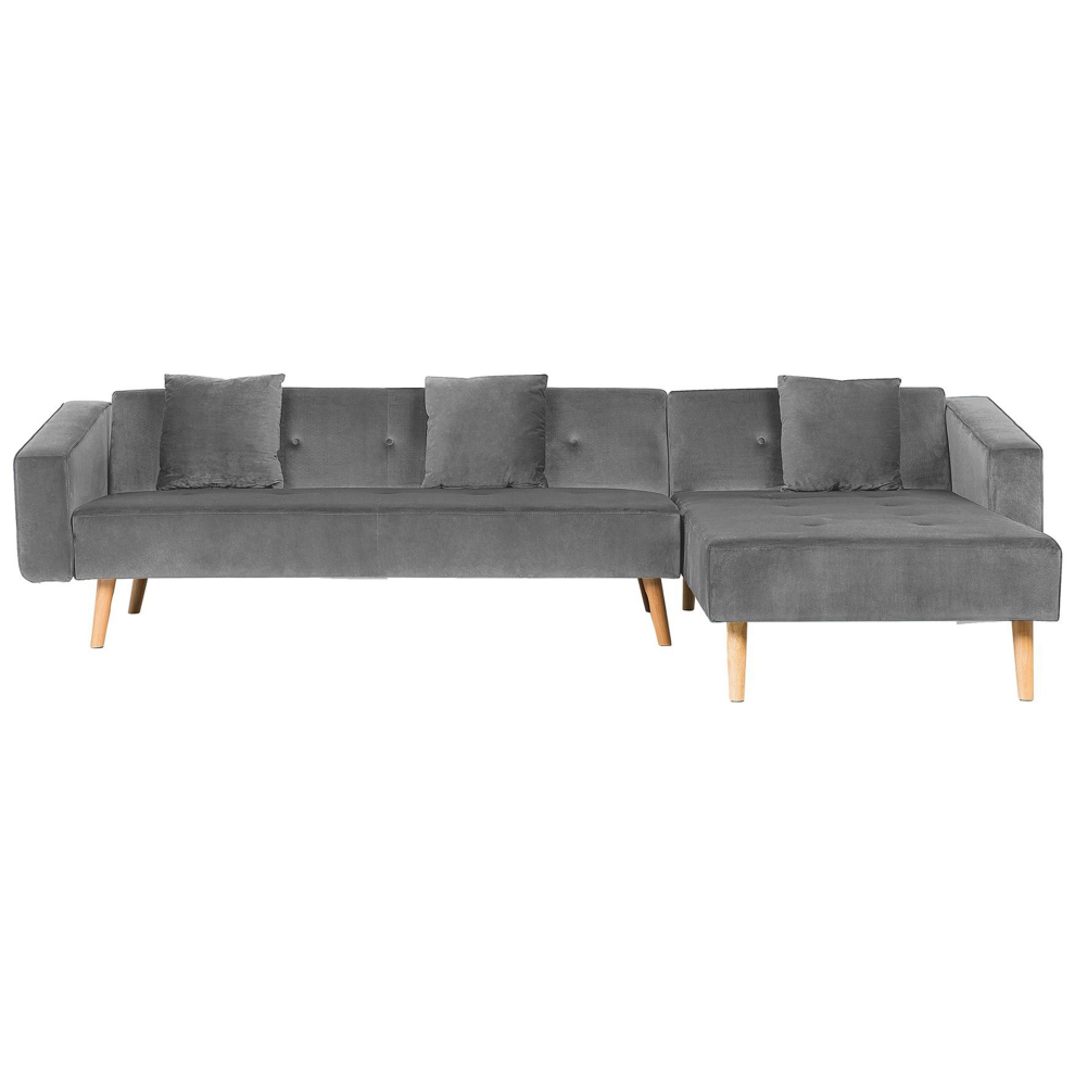Corner Sofa Bed 4 Seater VADSO Velvet Grey Left Hand