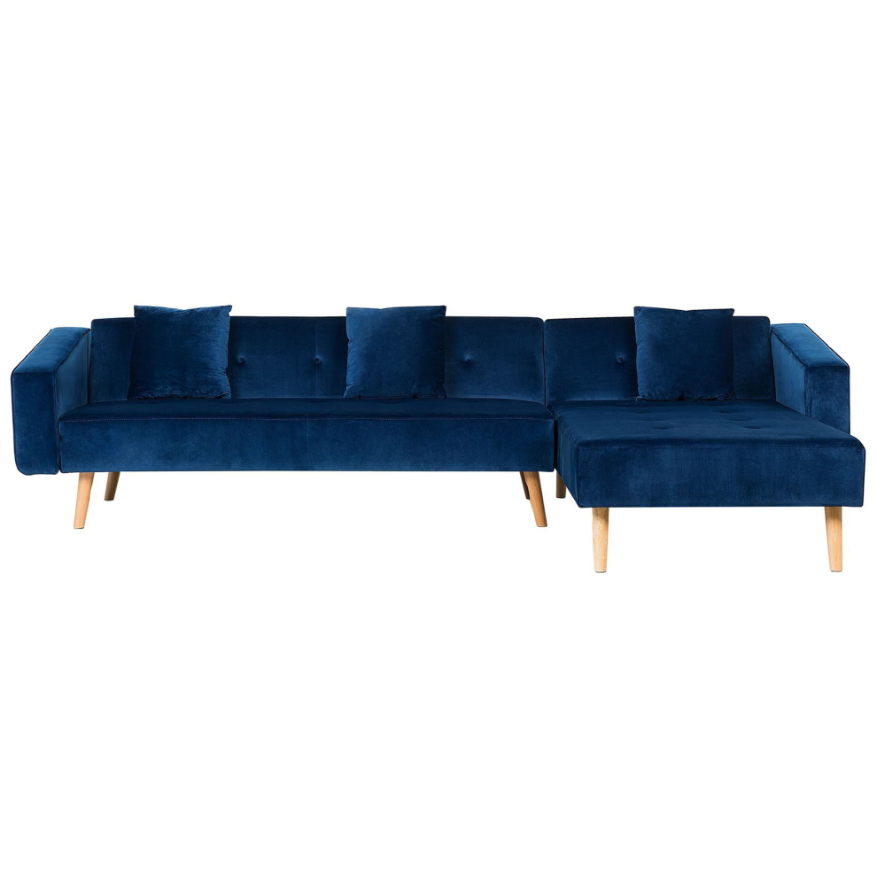 Corner Sofa Bed 4 Seater VADSO Velvet Navy Blue Left Hand