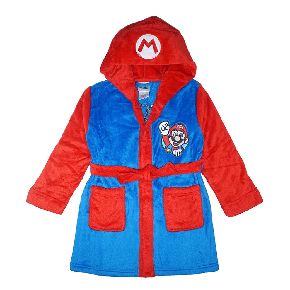 Super Mario Little/Big Boys' Soft Hooded Fleece Sleepwear Bathrobe - Plush Robe for Kids  Mario  10/12