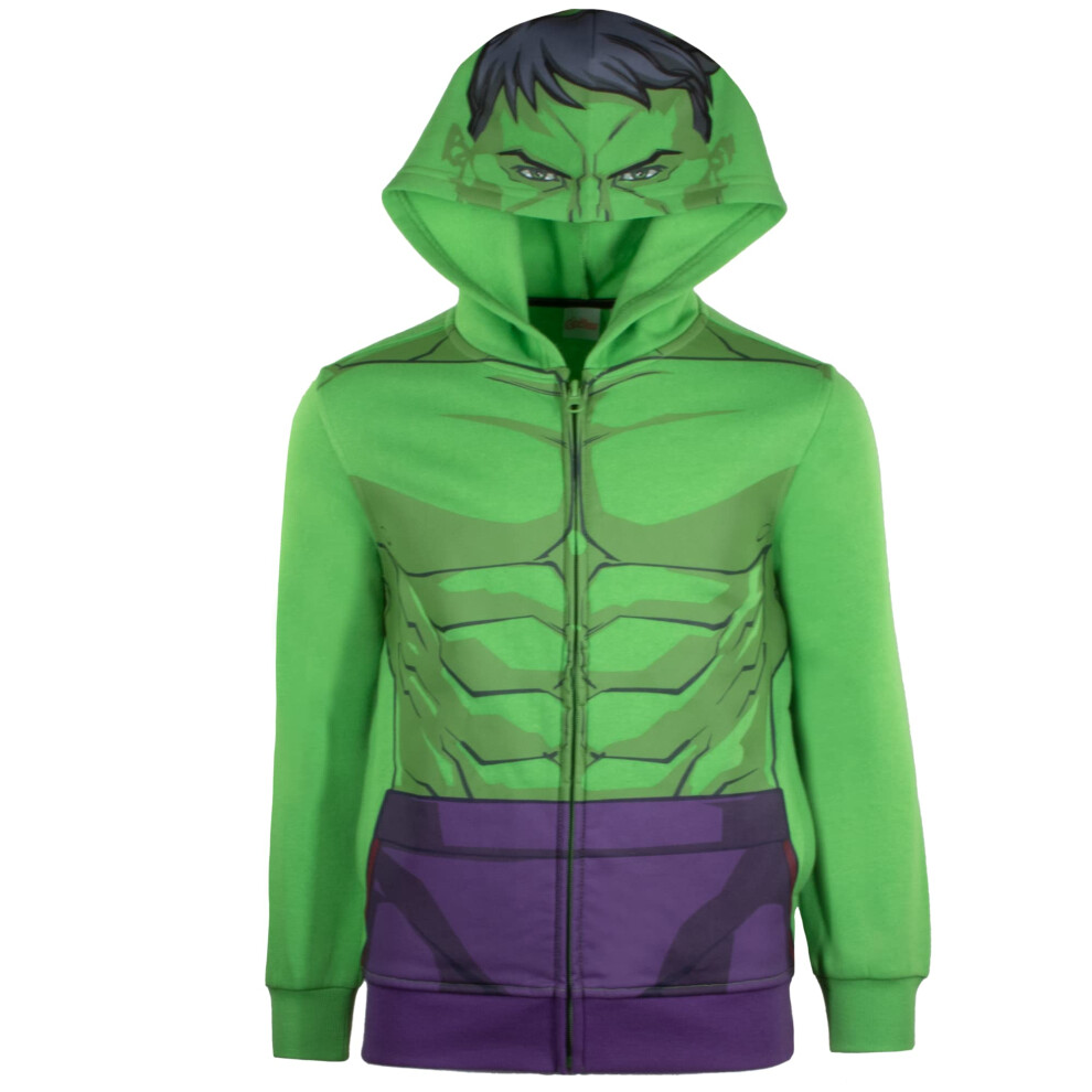 Marvel Avengers Boys Zip-Up Hooded Cosplay Sweatshirt  Black Panther  Hulk  or Miles Morales Spider-Man (Hulk  Size 7)