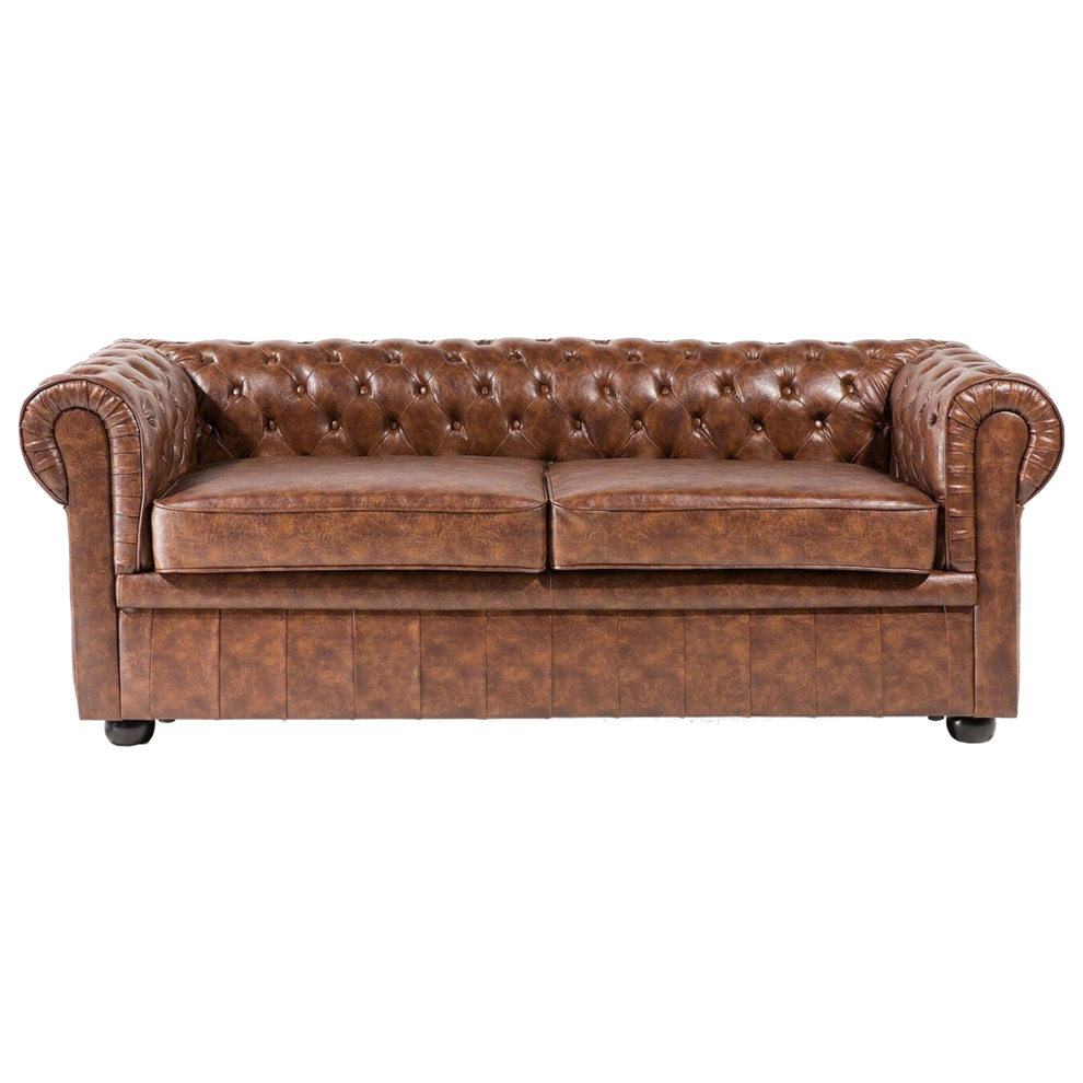 Sofa CHESTERFIELD Faux Leather Golden Brown 3 Seater