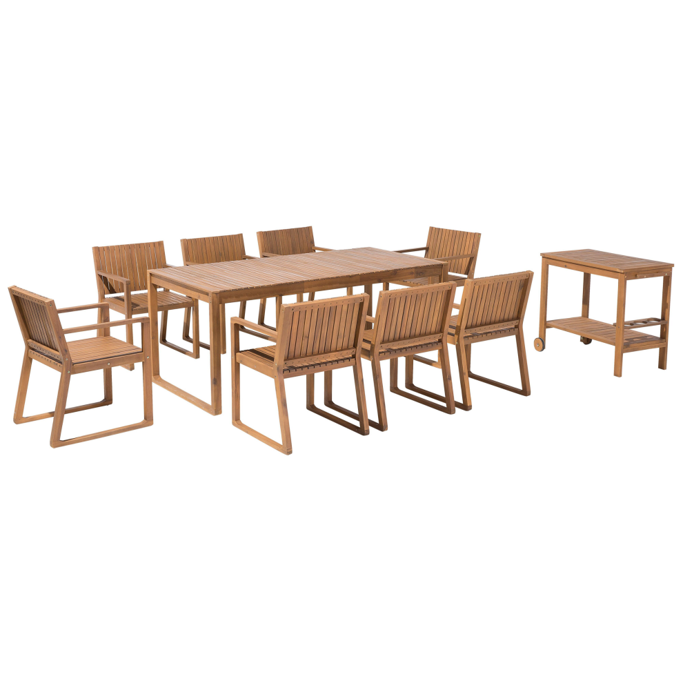 Garden Dining Set with Trolley 8 Seater SASSARI Acacia Wood Brown