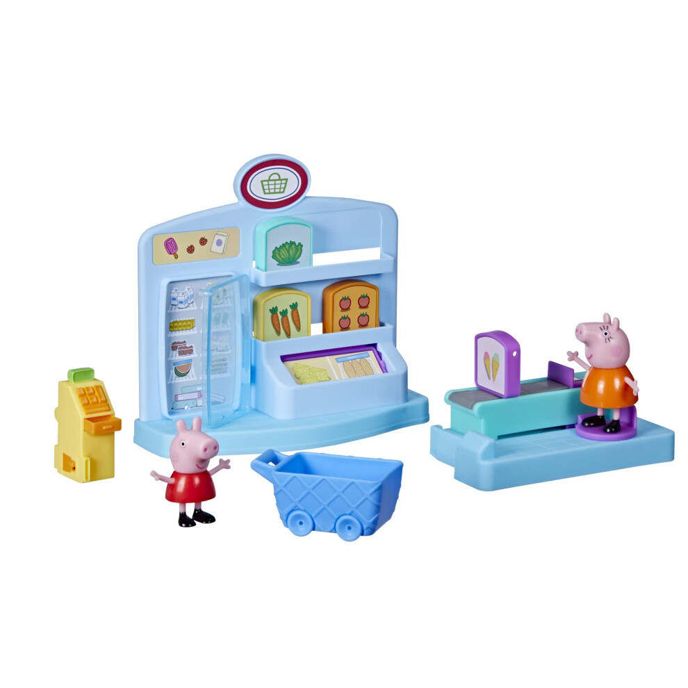 Peppa Pig Peppas Adventures Peppas Supermarket Playset Preschool Toy: Includes 2 Figures and 8 Themed Accessories; for Ages 3 and Up