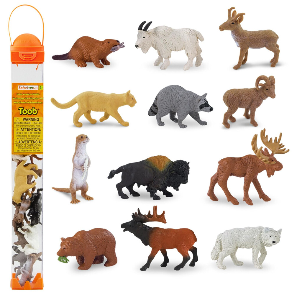 Safari Ltd. North American Wildlife TOOB - 12 Hand-Painted Mini Figurines Including Grizzly Bear  Bison  Moose  & More - Educational Toy Fig