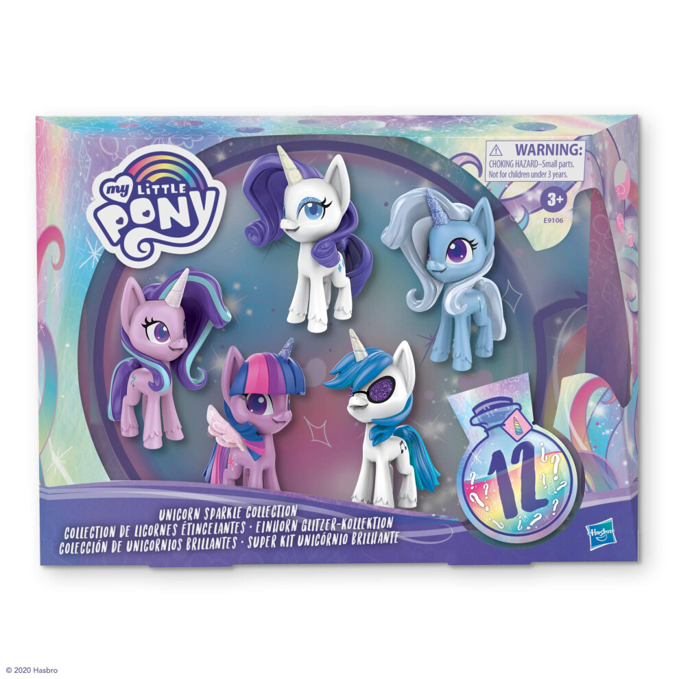 My Little Pony Unicorn Sparkle Collection Set of 5 Toy Pony 3-inch Figures with Glittery Unicorn Horns and 12 Surprise Accessories