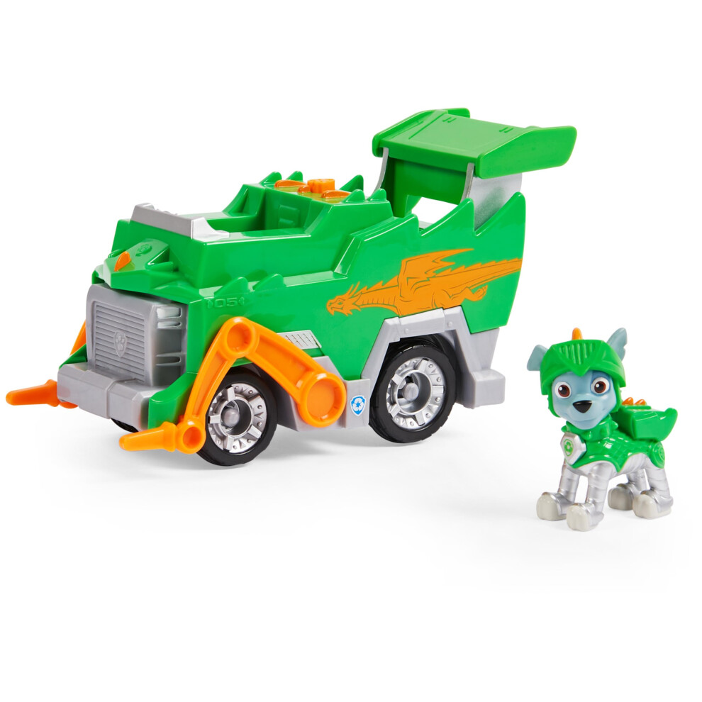 Paw Patrol  Rescue Knights Rocky Transforming Toy Car with Collectible Action Figure  Kids Toys for Ages 3 and up