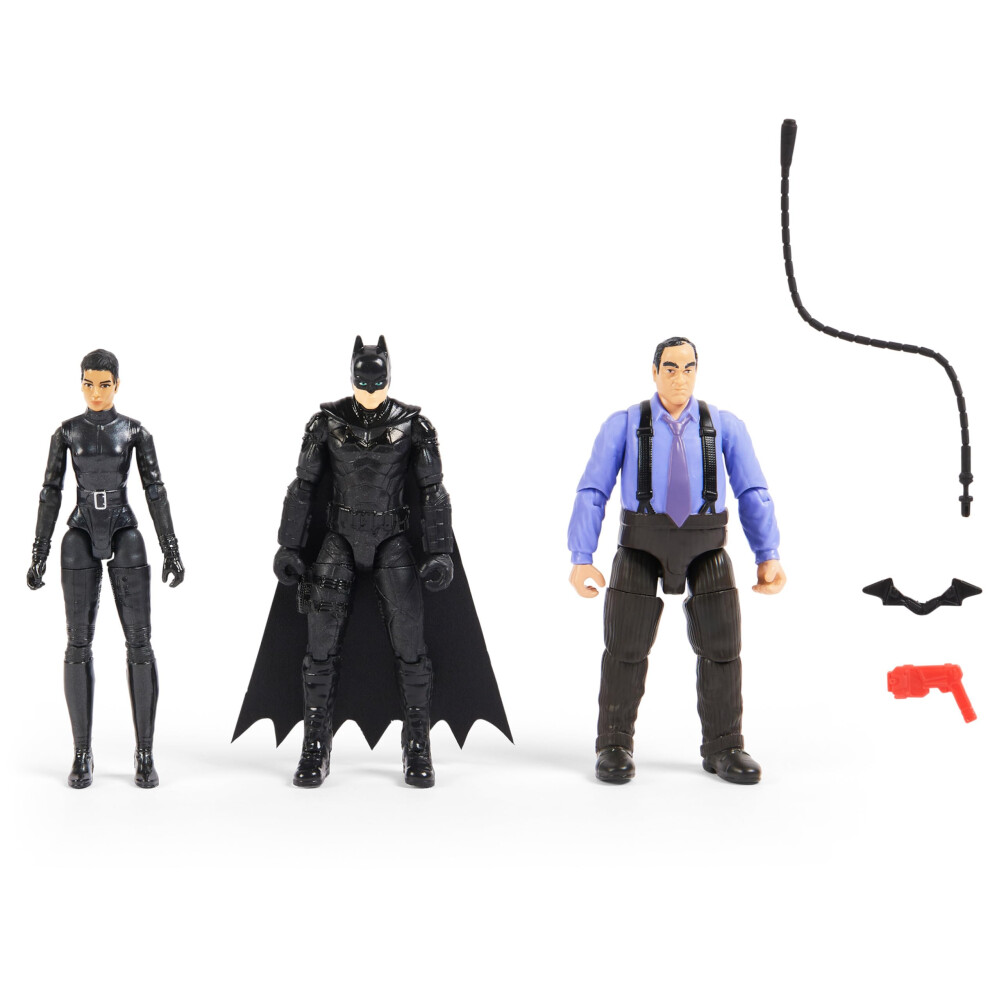 DC Comics  Batman 3-Pack with Exclusive 4  Batman  Selina Kyle  The Penguin Action Figures  3 Accessories  Batman Movie Kids Toys (Amazon Ex