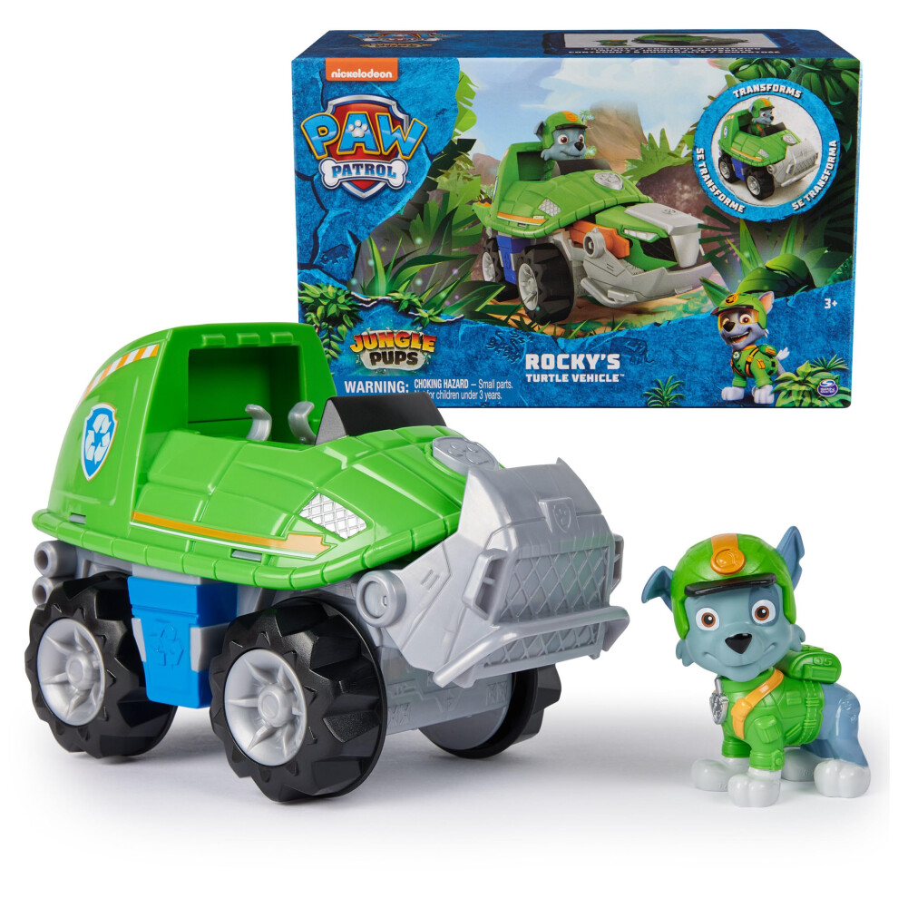 Paw Patrol Jungle Pups  Rocky Snapping Turtle Vehicle  Toy Truck with Collectible Action Figure  Kids Toys for Boys & Girls Ages 3 and Up