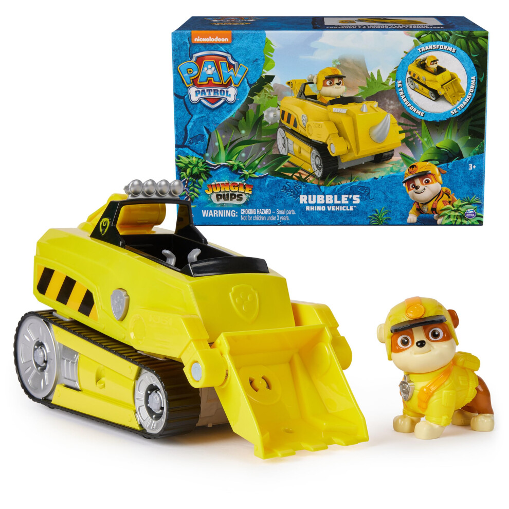 PAW Patrol Jungle Pups  Rubble Rhino Vehicle  Toy Truck with Collectible Action Figure  Kids Toys for Boys & Girls Ages 3 and Up