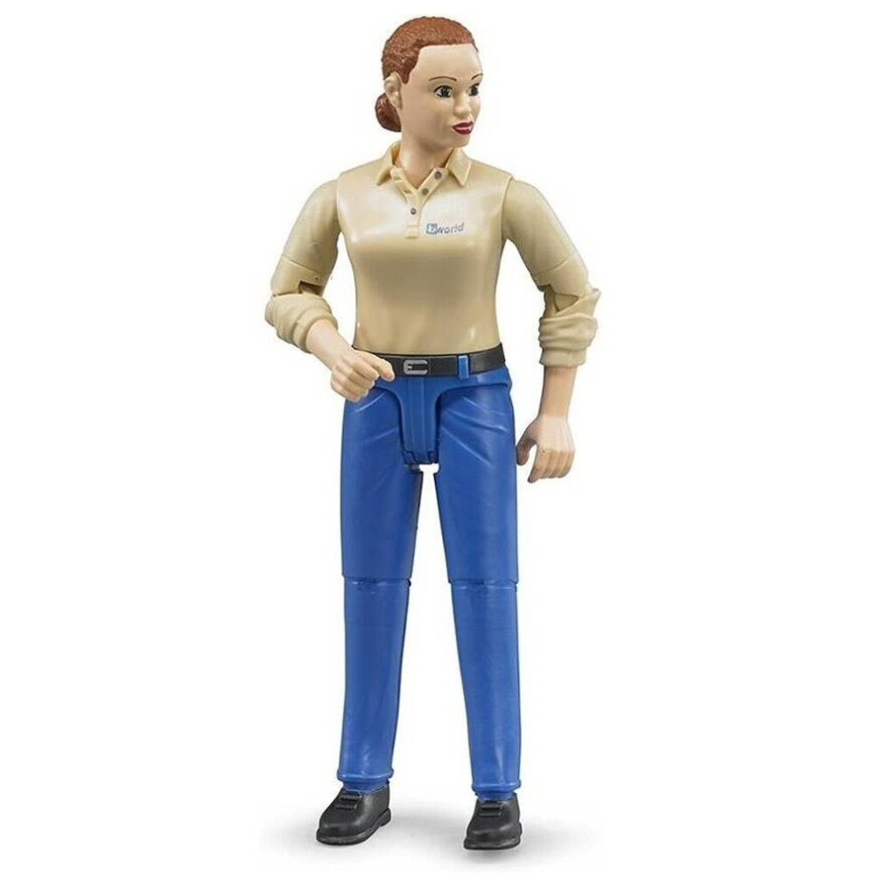 Bruder Toys - Bworld Woman Action Figure Light Skintoned and Blue Jeans with Grasping Hands and Moveable Limbs and Head - Ages 4+