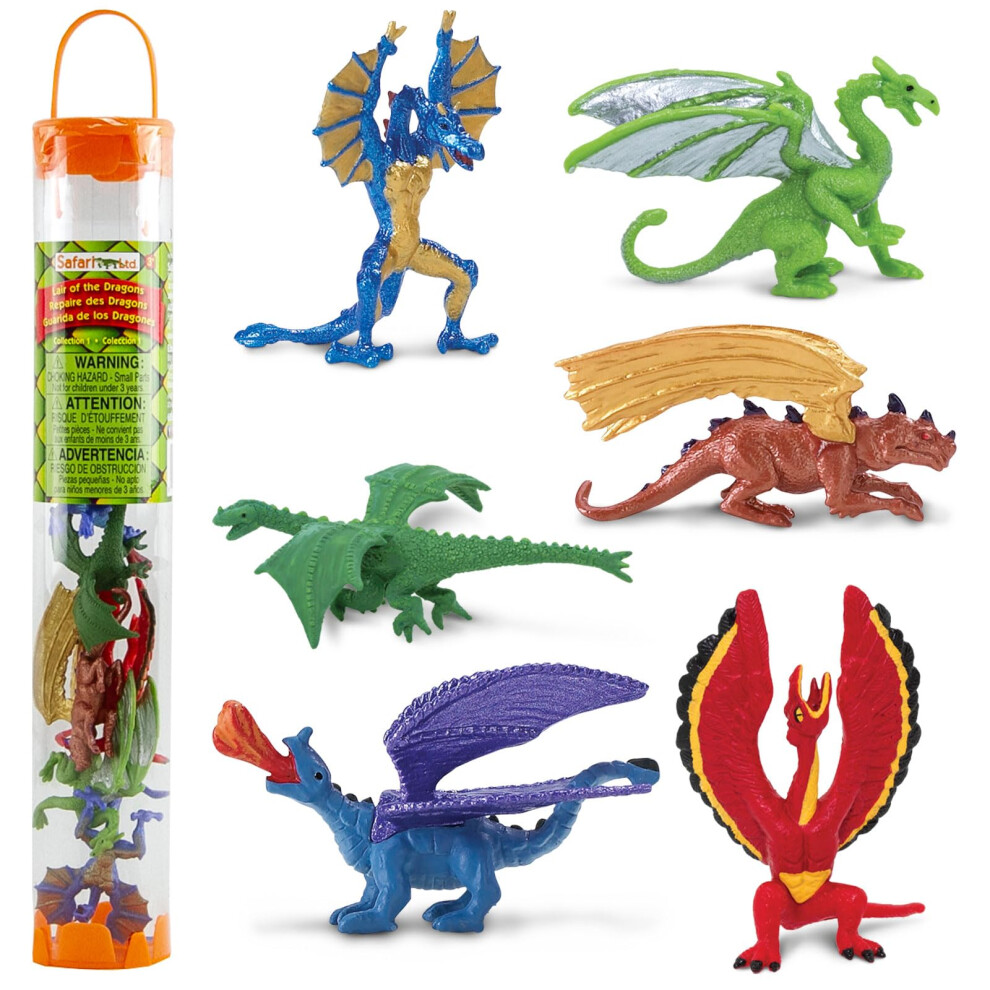 Safari Ltd. Lair Of The Dragons Collection 1 Designer Toob - 6 Miniature Dragon Figures for Fantasy Themed Play  Boys  Girls & Kids Ages 3+