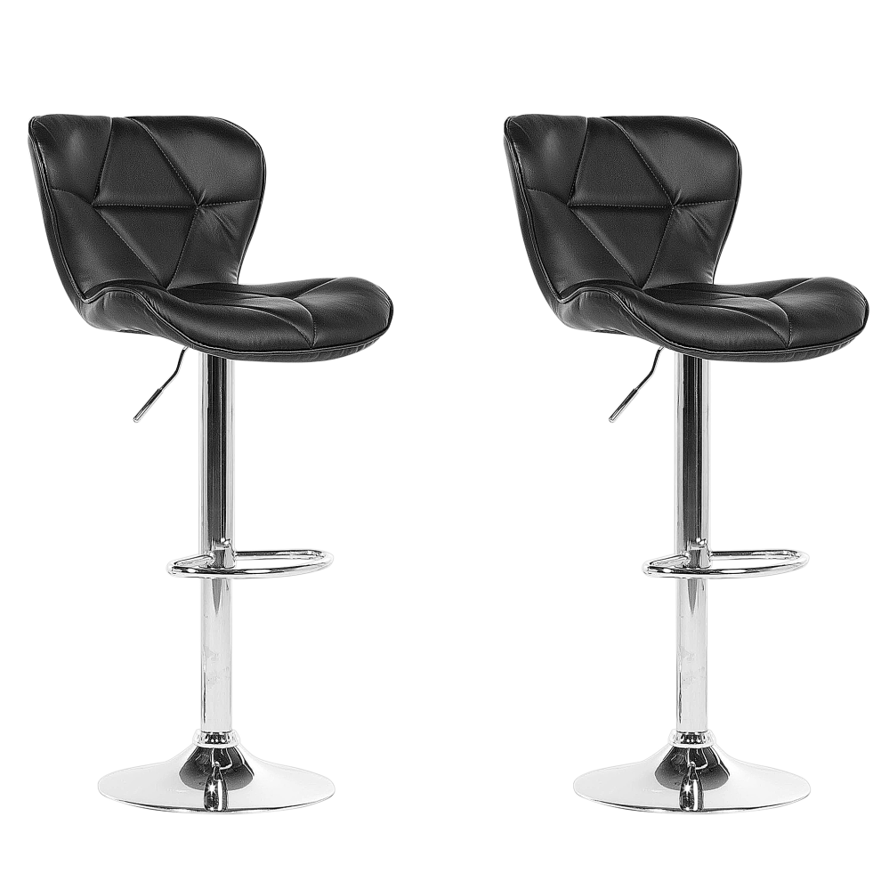 Set of 2 Bar Chairs VALETTA Faux Leather Swivel Black