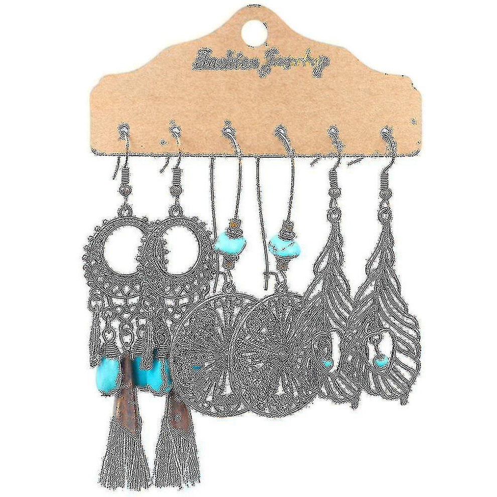 Long Earrings Leaves Round Geometric Handmade Tassel Turquoise Ear Studs for Festival-image-OPC-PFN6M5D-NEW