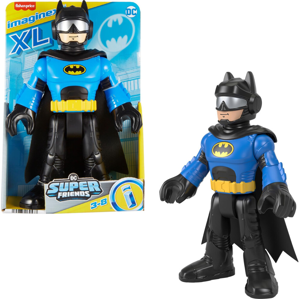 Fisher-Price Imaginext DC Super Friends Preschool Toy Batman XL 10-Inch Poseable Figure  Biker Blue  for Pretend Play Kids Ages 3+ Years