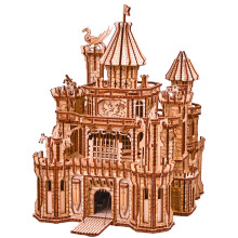 Wood Trick Dragon Castle Movable Wooden 3D Puzzles for Adults and Kids to Build - Red LED - Greensleeves Melody - Towers Rotating - Engineer