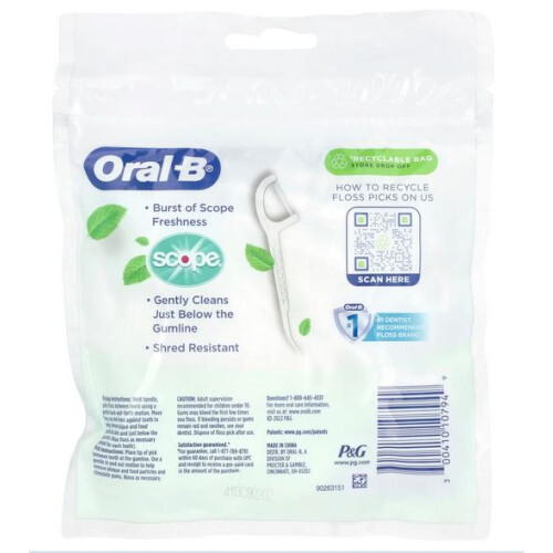 Oral-B Fresh Mint Floss Picks with Scope Freshness, Shred Resistant, 75 Count 1