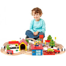 Qilay 69 PCs Conjunto de trens de madeira -Premium Trem de madeira e brinquedos de trens para crian   as 3 4 5 anos de idade Kits de brinquedos fer