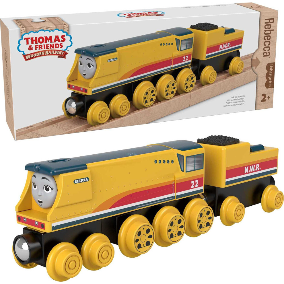 Thomas & Friends Wooden Railway Toy Train Rebecca Push-Along Wood Engine & Coal Car for Toddlers & Preschool Kids Ages 2+ Years (Amazon Excl