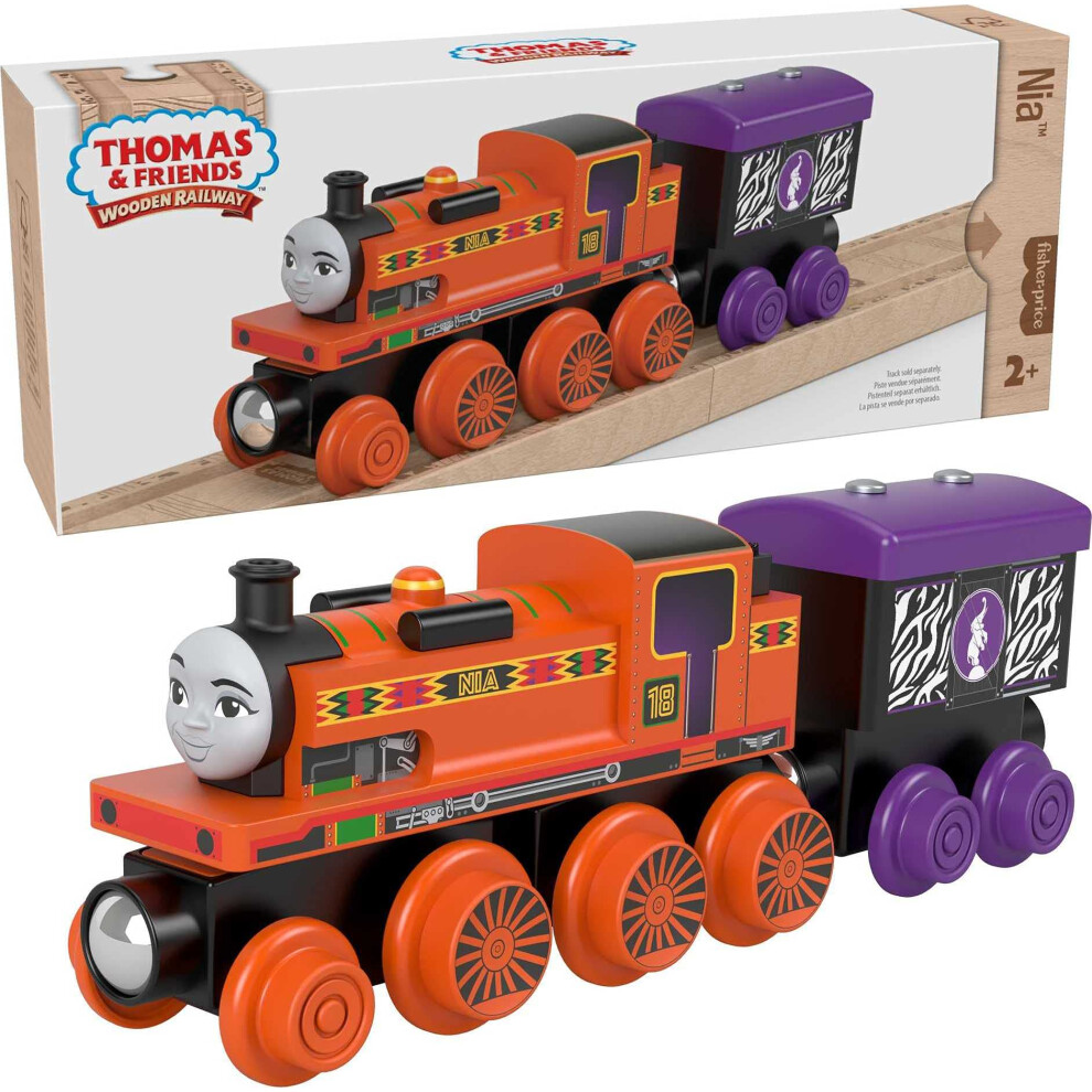 Thomas & Friends Wooden Railway Toy Train Nia Push-Along Wood Engine & Cargo Car for Toddlers & Preschool Kids Ages 2+ Years (Amazon Exclusi