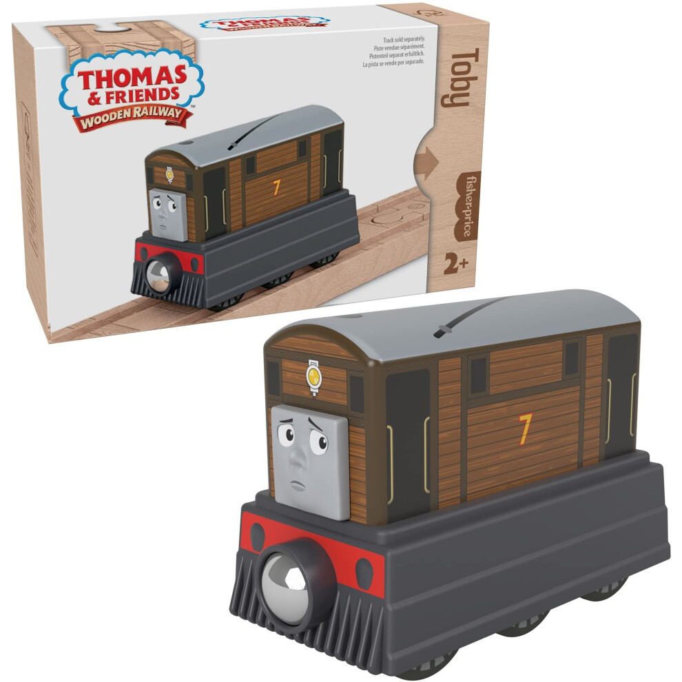 Thomas & Friends Wooden Railway Toy Train Toby Push-Along Wood Engine for Toddlers & Preschool Kids Ages 2+ Years (Amazon Exclusive)