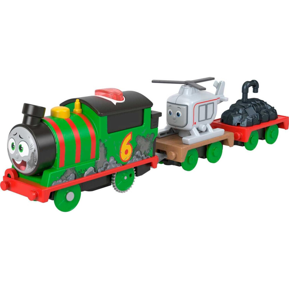 Thomas & Friends Motorized Toy Train Talking Percy Engine with Sounds Phrases & Harold Helicopter for Preschool Pretend Play Kids Ages 3+ Ye