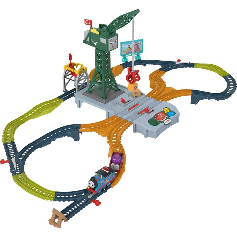 Thomas & Friends Motorized Toy Train Set Talking Cranky Delivery Track Playset with Sounds & Phrases for Pretend Play Kids Ages 3+ Years