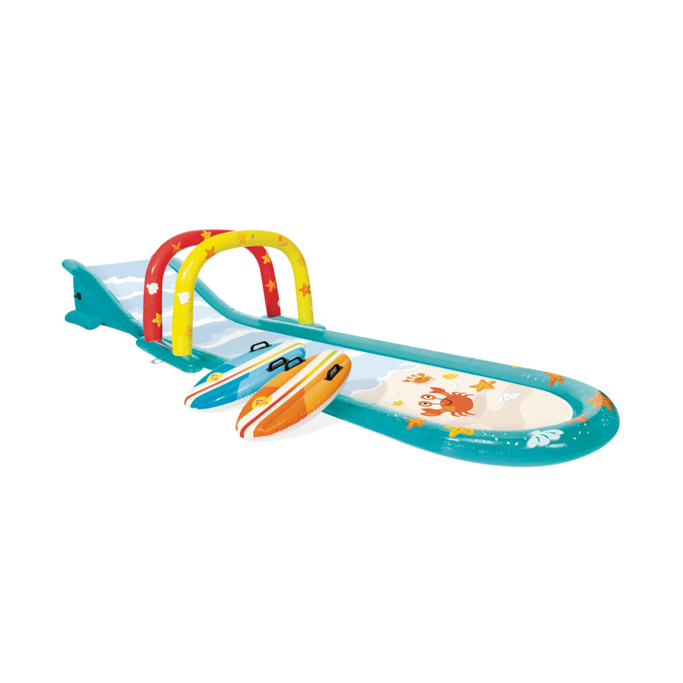 INTEX Inflatable Surfing Fun Slide: Includes Two Inflatable Surf Riders - Built-in Water Sprayer - 221"" x 54"" x 39"" - Ages 6+