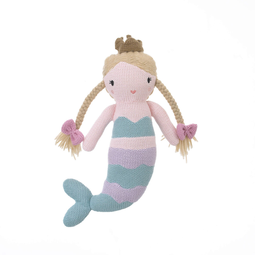 Cuddle Me Mermaid 100% Cotton Knitted Plush Toy  Cassidy  Aqua/Lavender