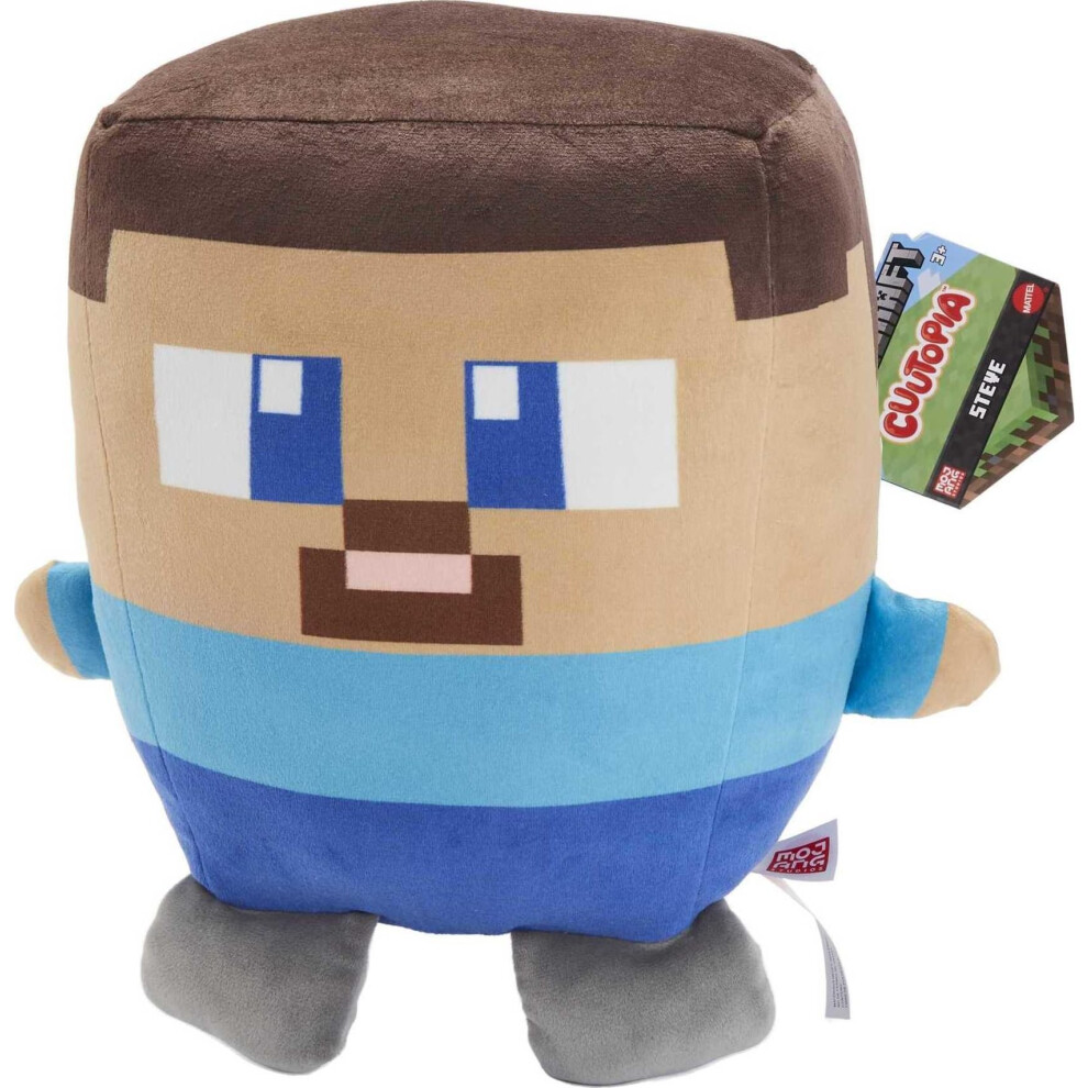 Mattel Minecraft Cuutopia 10-in Steve Plush Character  Soft Rounded Pillow Doll  Video Game-Inspired Collectible Toy Gift for Ages 3 Years &