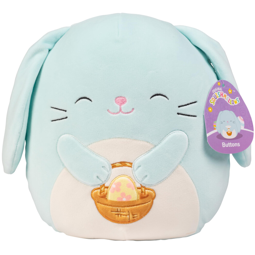 Squishmallows Original 10-Inch Buttons The Blue Bunny - Official Jazwares Plush - Collectible Soft & Squishy Bunny Stuffed Animal Toy - Add