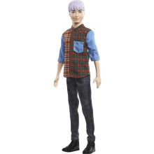 Barbie Ken Fashionistas Doll # 154 avec des cheveux violets sculpts portant une chemise  carreaux  blocs