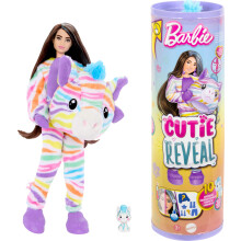 Barbie Cutie Reveal-pop en accessoires Color Dream-serie Regenboog Zebra-kostuum en 10 verrassingen, waaronder kleurverandering