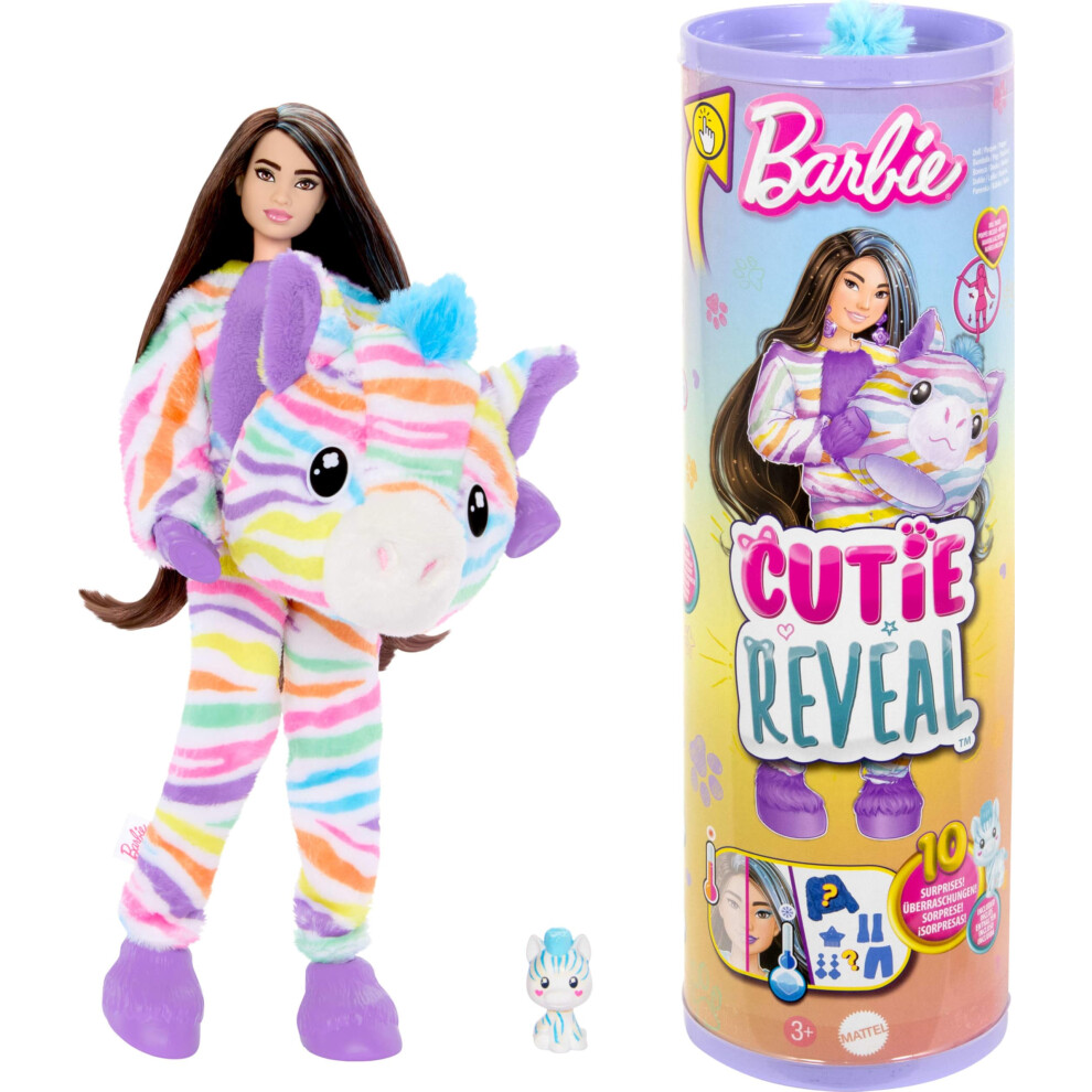 Barbie Cutie Reveal Doll & Accessories Color Dream Series Rainbow Zebra Costume & 10 Surprises Including Color Change